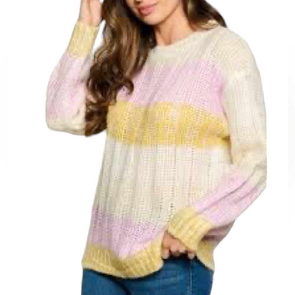 Mains Strip long sleeve pastel colors striped sweater size Large